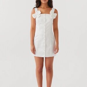 Peppermayo Brielle Bow Satin Mini Dress - White